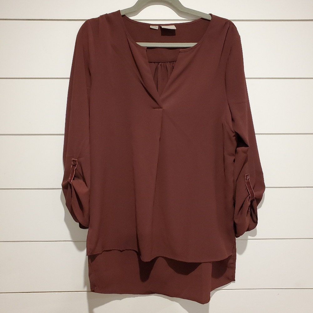 Vero moda lg long flowy tunic 3/4 sleeve oversized blouse burgundy